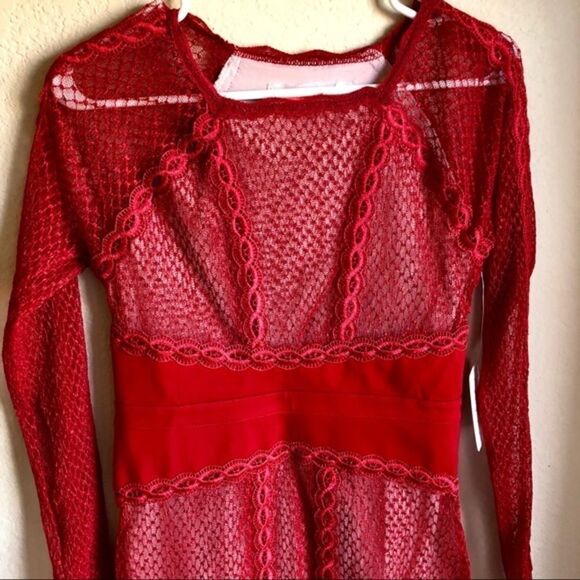 Free people cherry lace mixed mesh red dress small - Picture 4 of 8